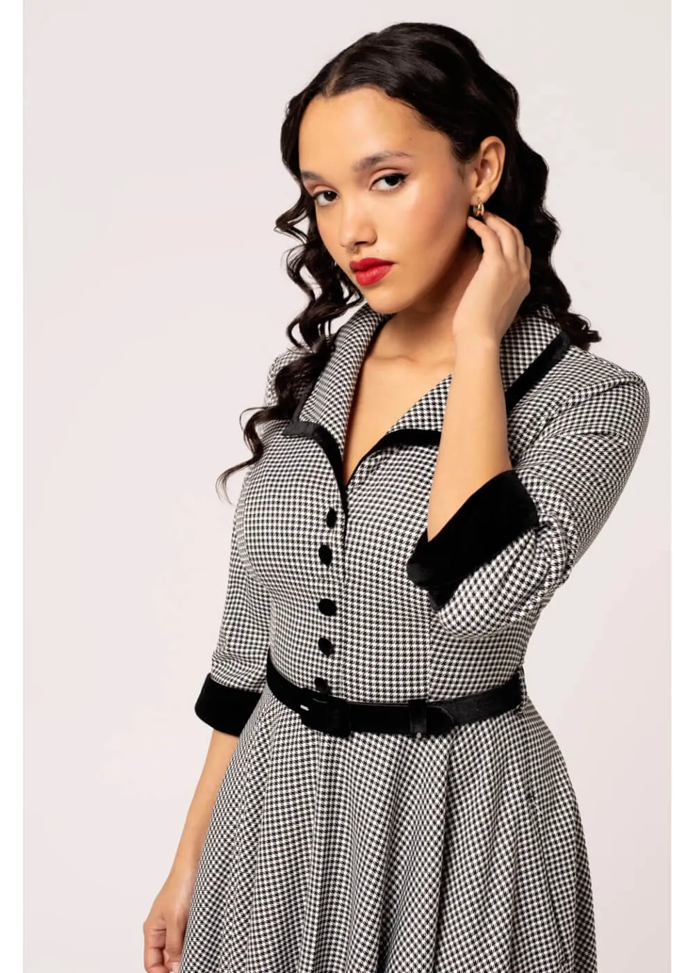 Hell Bunny Teddy Houndstooth 50's Swing Dress Grau