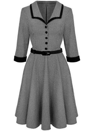 Hell Bunny Teddy Houndstooth 50's Swing Dress Grau