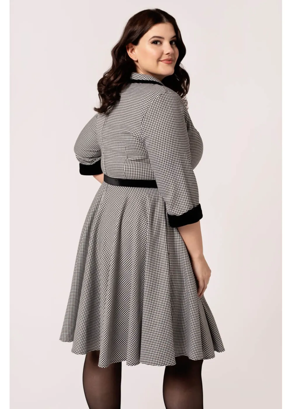Hell Bunny Teddy Houndstooth 50's Swing Dress Grau