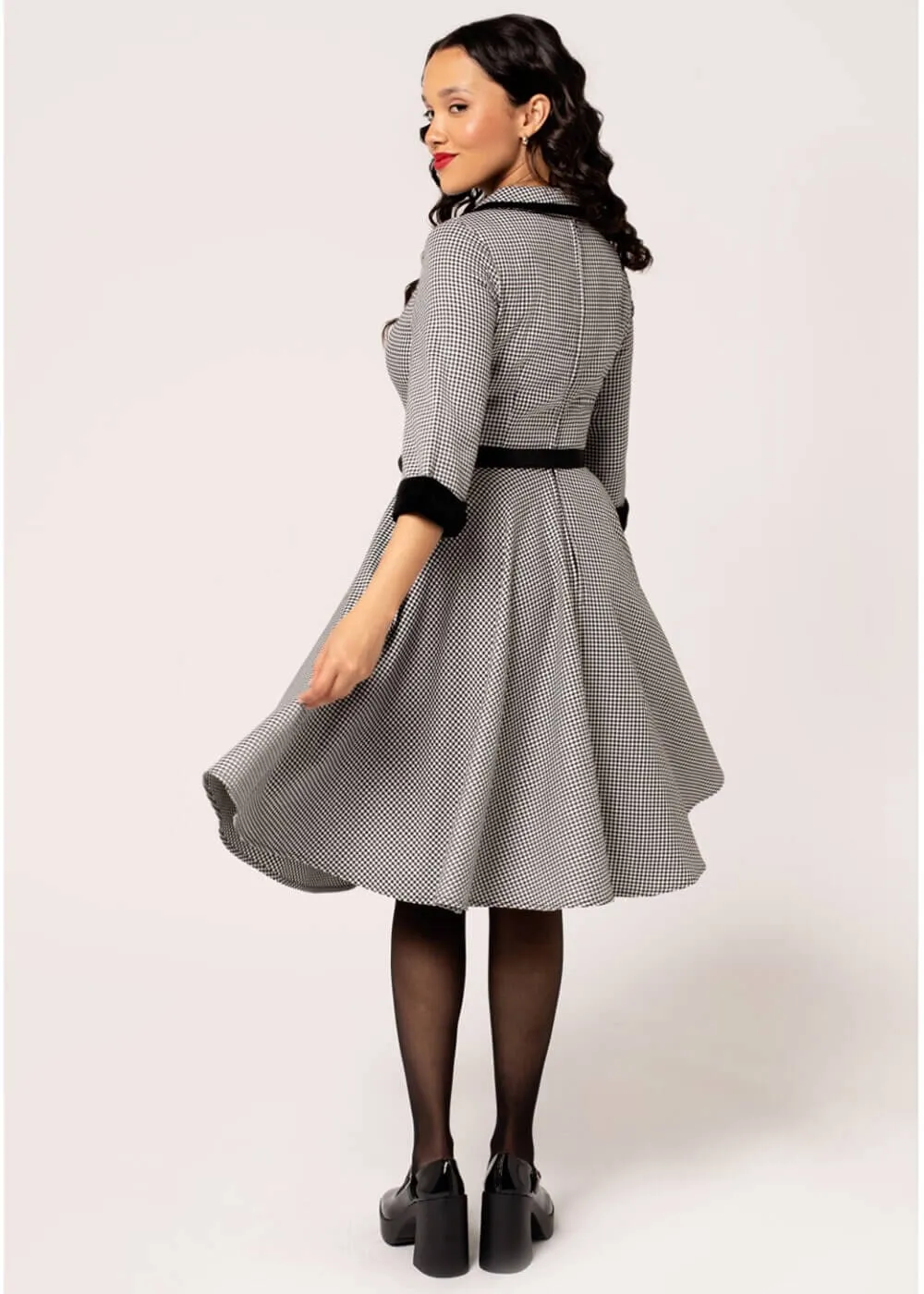 Hell Bunny Teddy Houndstooth 50's Swing Dress Grau