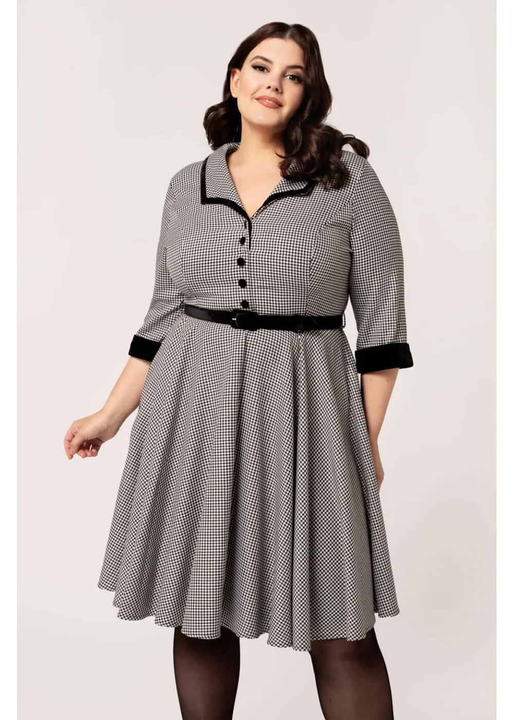Hell Bunny Teddy Houndstooth 50's Swing Dress Grau