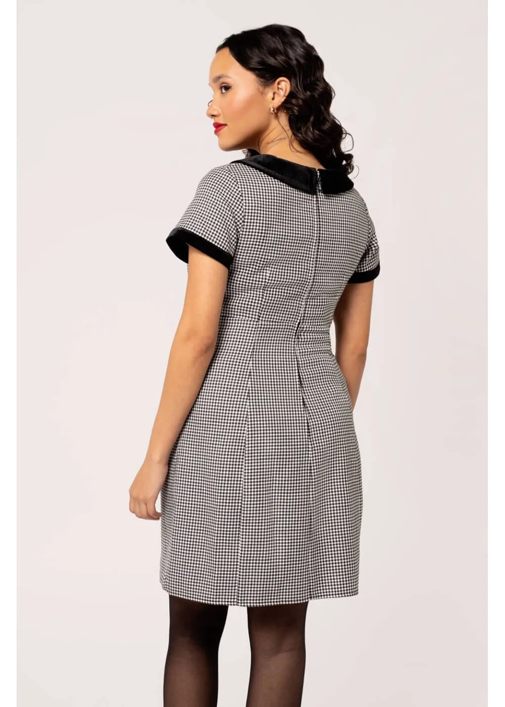 Hell Bunny Teddy Houndstooth 60's Short Dress Grey