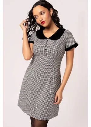 Hell Bunny Teddy Houndstooth 60's Short Dress Grey