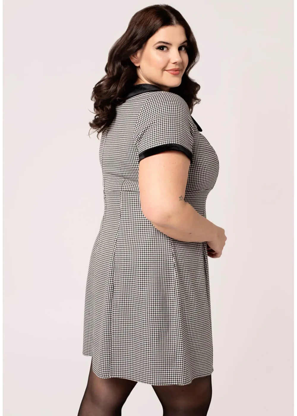 Hell Bunny Teddy Houndstooth 60's Short Dress Grey