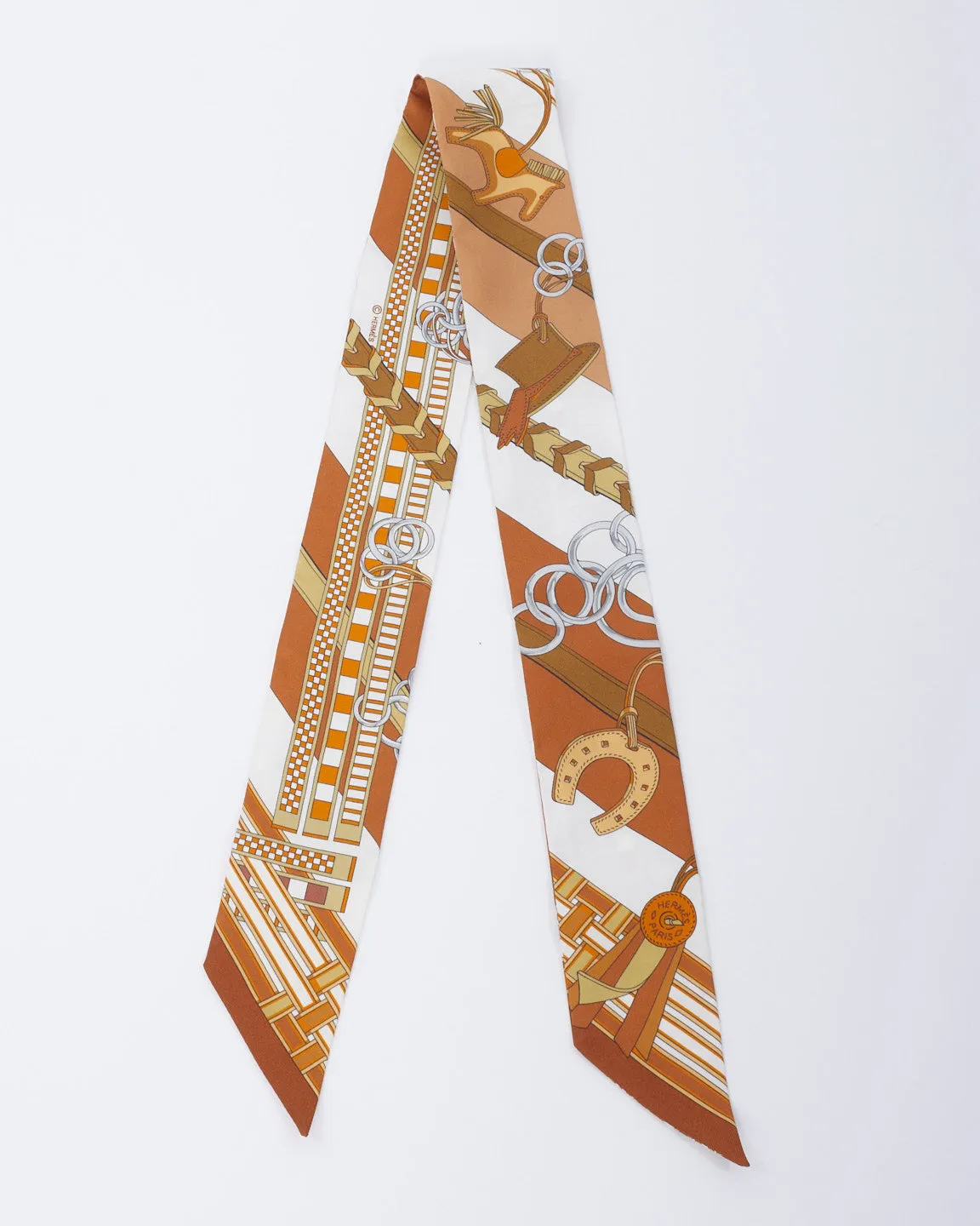Hermès Tan & White Silk Rodeo Print Twilly