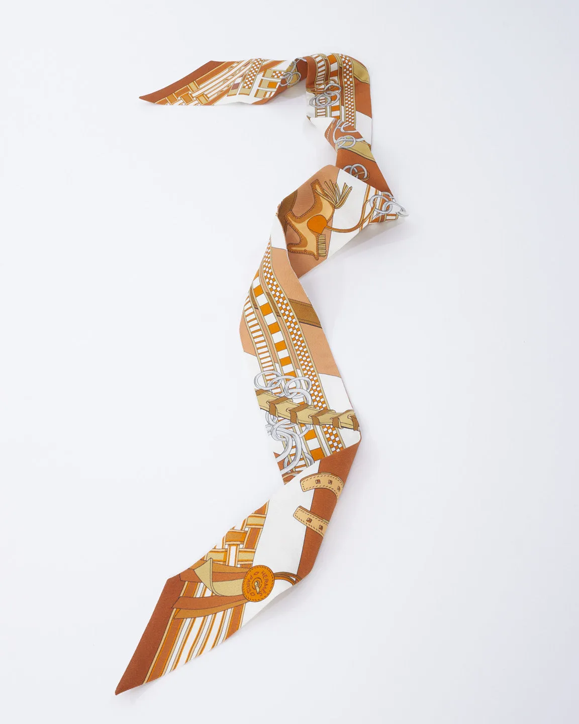Hermès Tan & White Silk Rodeo Print Twilly