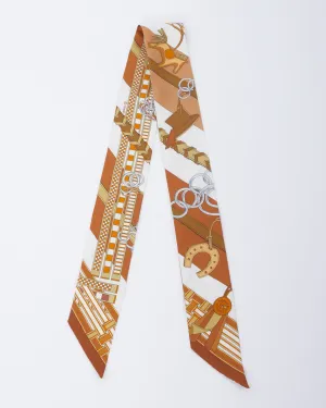 Hermès Tan & White Silk Rodeo Print Twilly