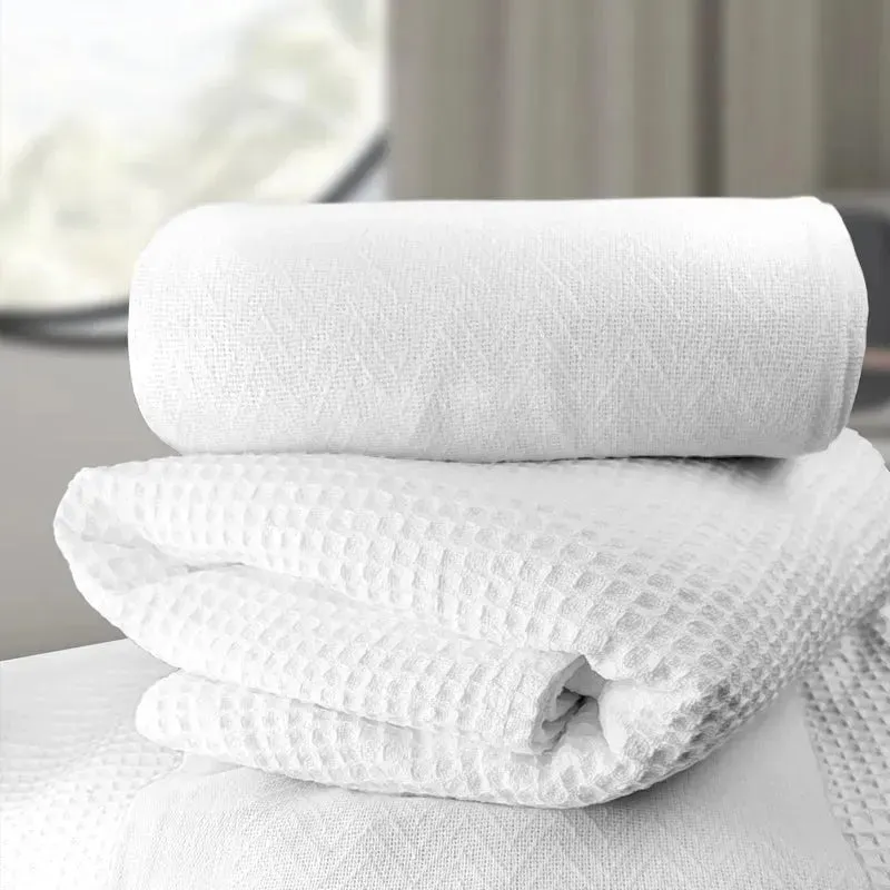 Herringbone & Honeycomb Weave Cotton Thermal Blanket 2 PK
