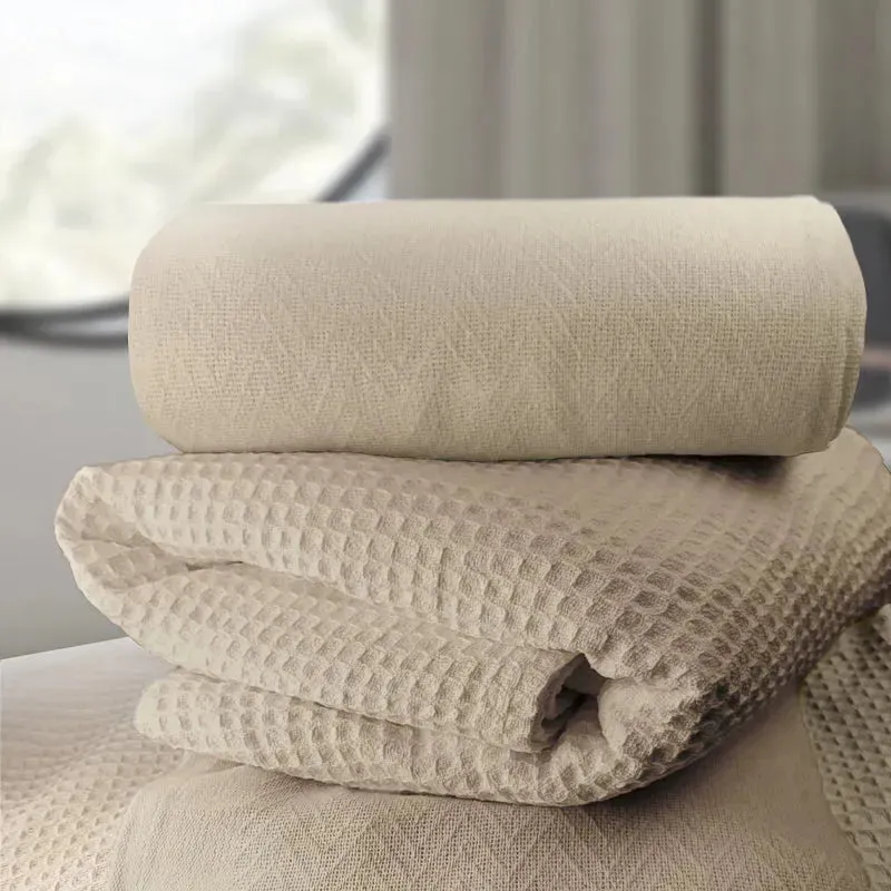Herringbone & Honeycomb Weave Cotton Thermal Blanket 2 PK