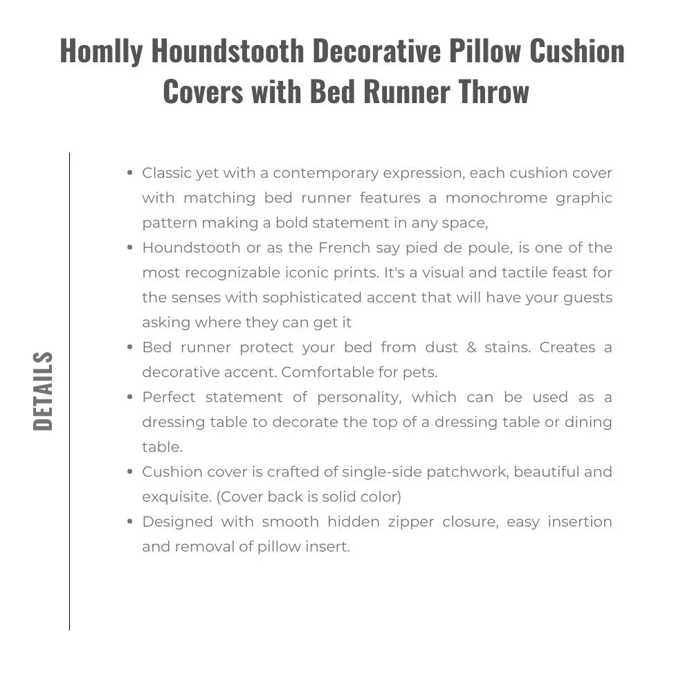 Homlly Houndstooth Decorative Pillow Cushion Covers with Bed Runner Throw