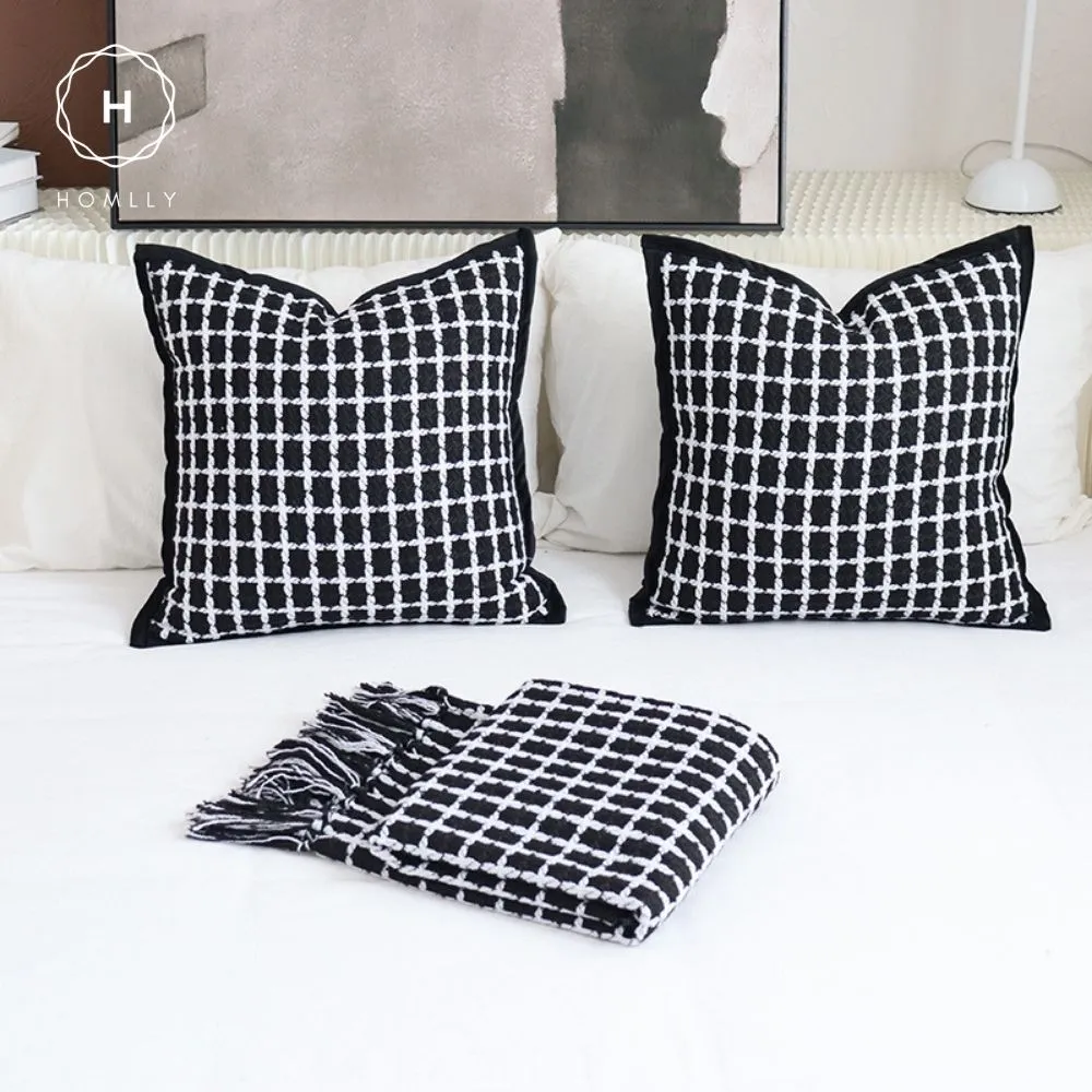 Homlly Houndstooth Decorative Pillow Cushion Covers with Bed Runner Throw