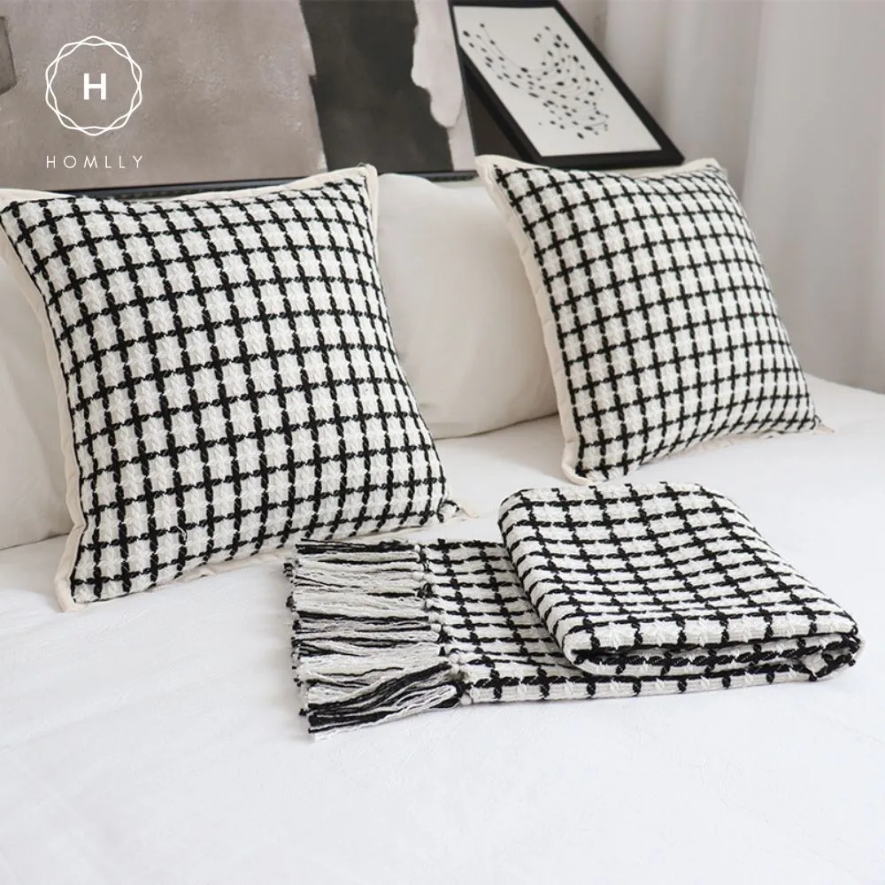 Homlly Houndstooth Decorative Pillow Cushion Covers with Bed Runner Throw