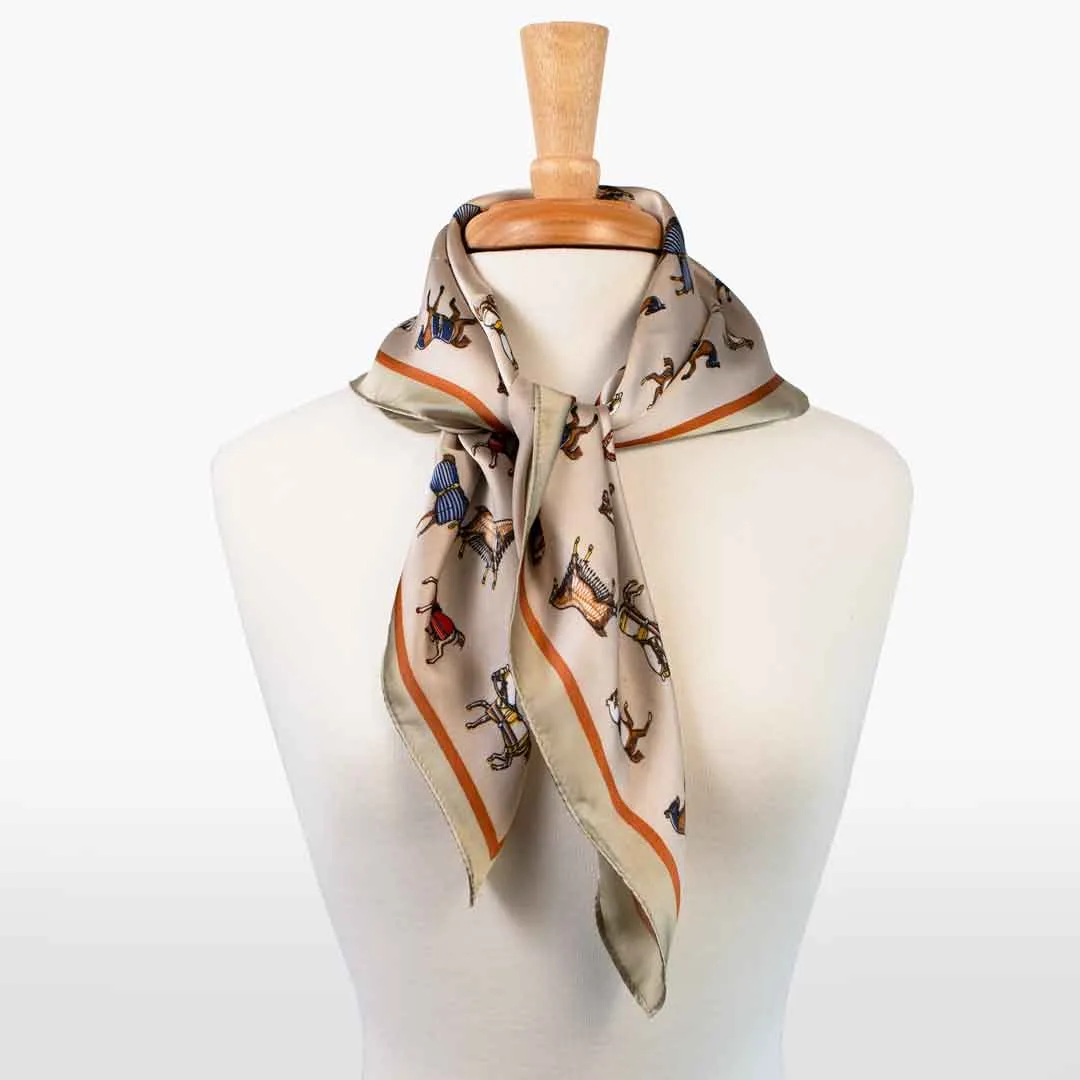 Hunt Club - Stylized Equestrian Pattern in Taupe Scarf