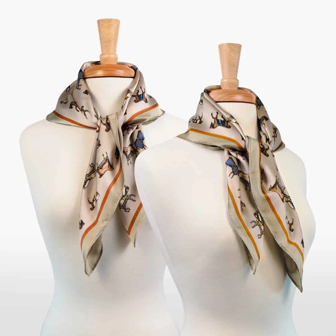 Hunt Club - Stylized Equestrian Pattern in Taupe Scarf