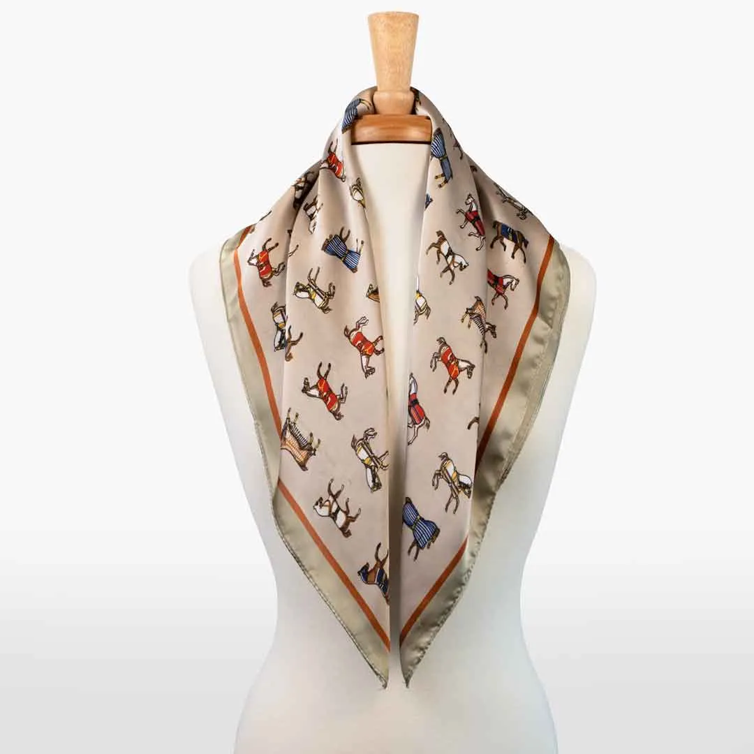 Hunt Club - Stylized Equestrian Pattern in Taupe Scarf