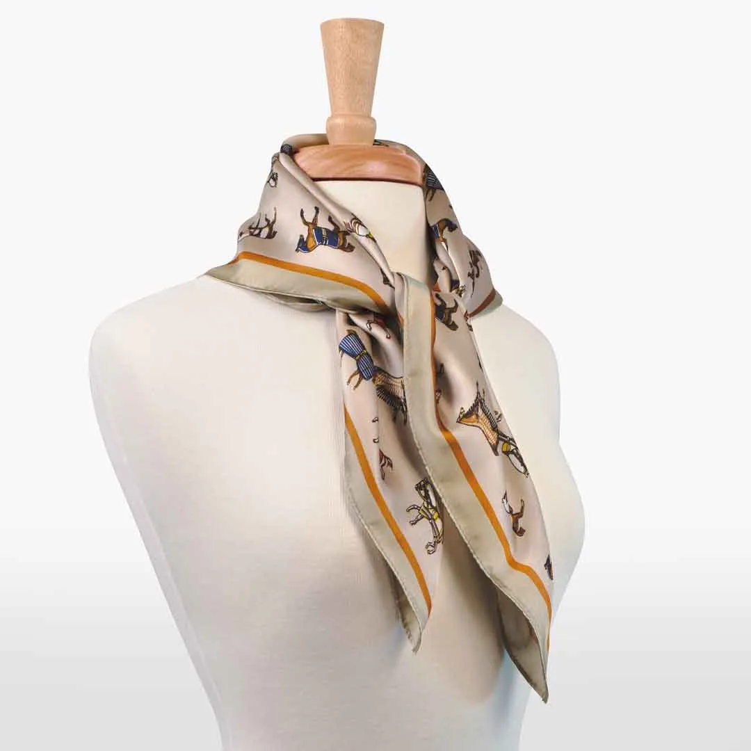 Hunt Club - Stylized Equestrian Pattern in Taupe Scarf