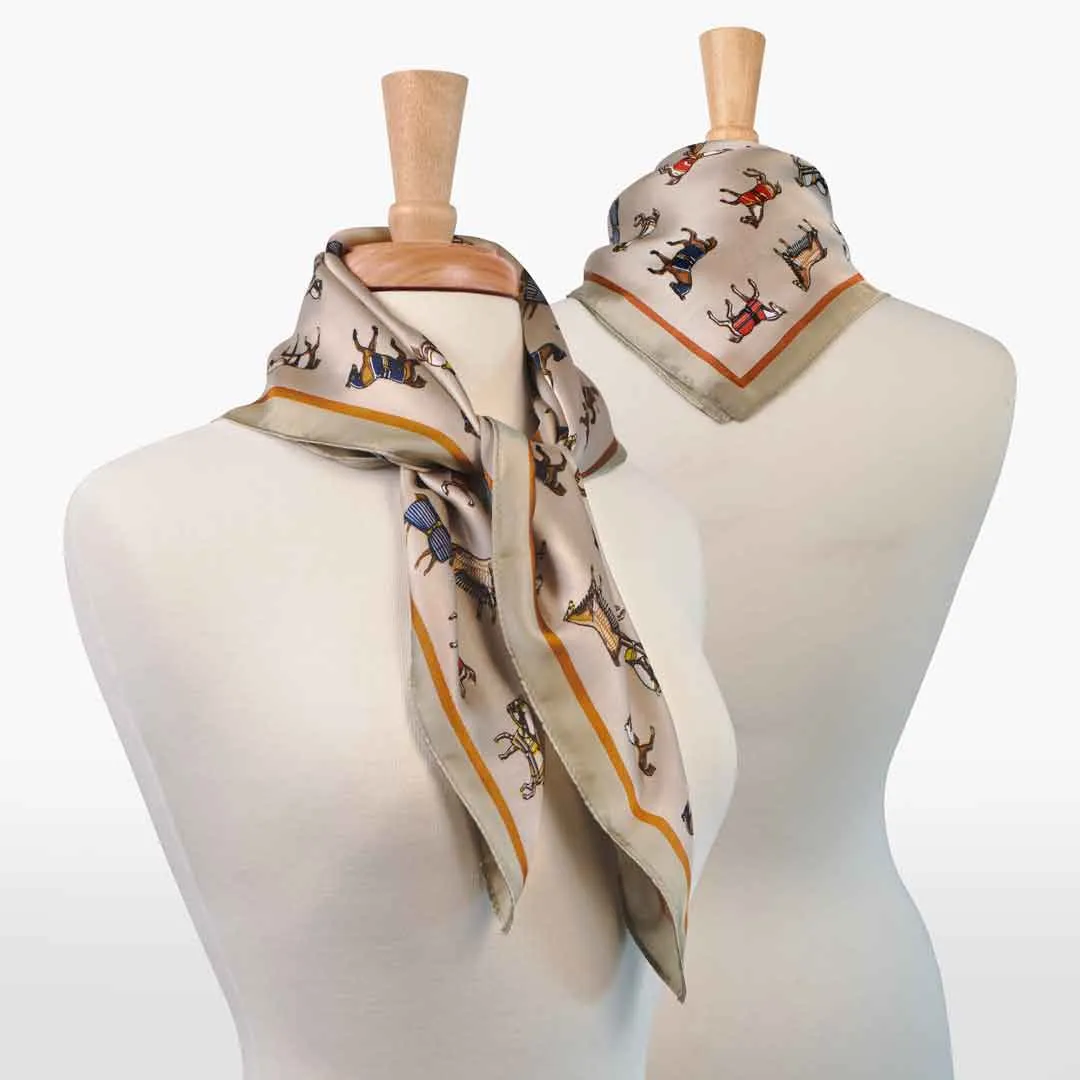 Hunt Club - Stylized Equestrian Pattern in Taupe Scarf