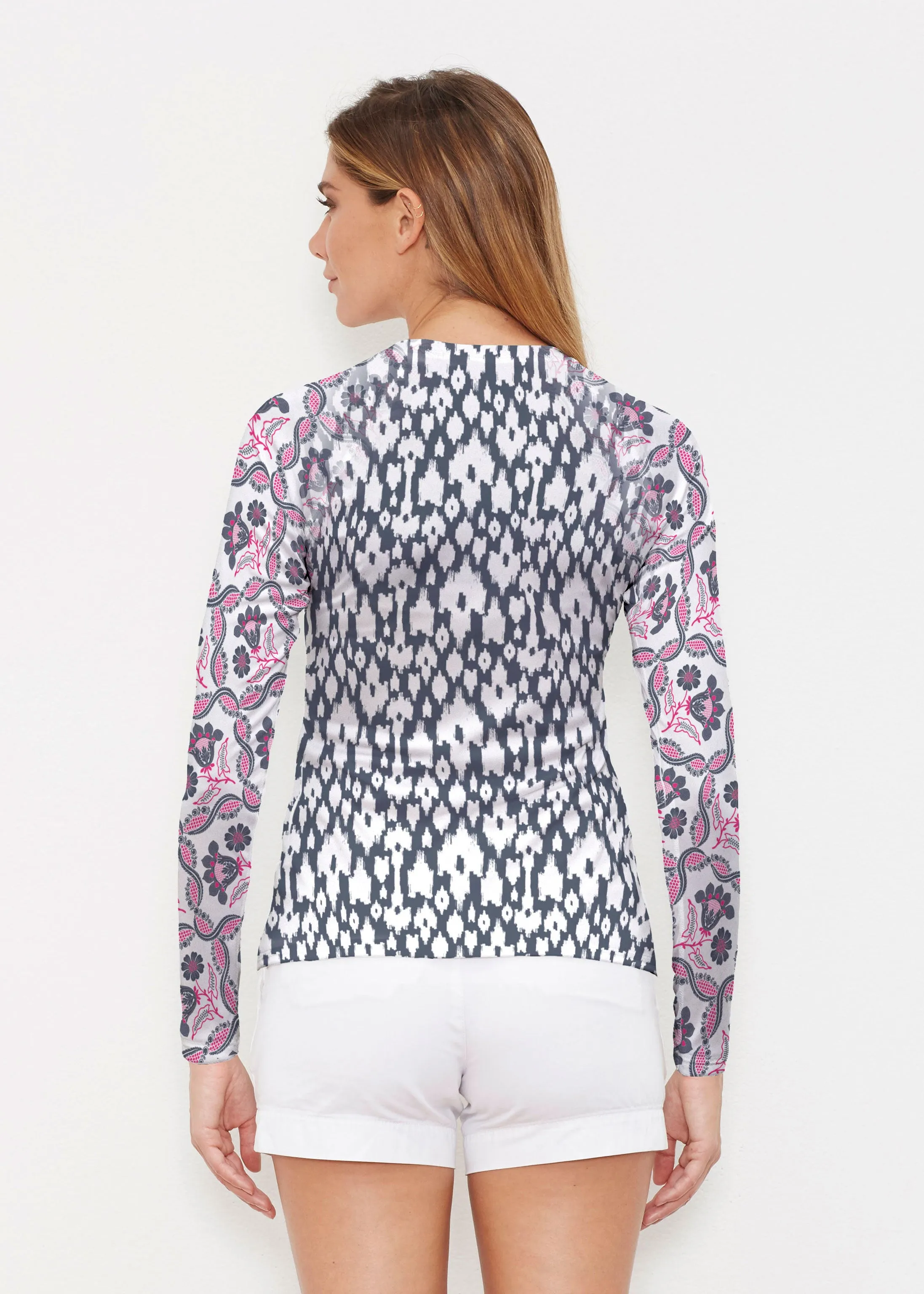 Ikat Lattice Pink (7975) ~ Long Sleeve Rash Guard