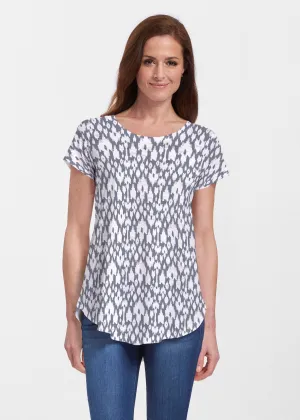 Ikat Lattice Pink (7975) ~ Short Sleeve Scoop Neck Flowy Tunic