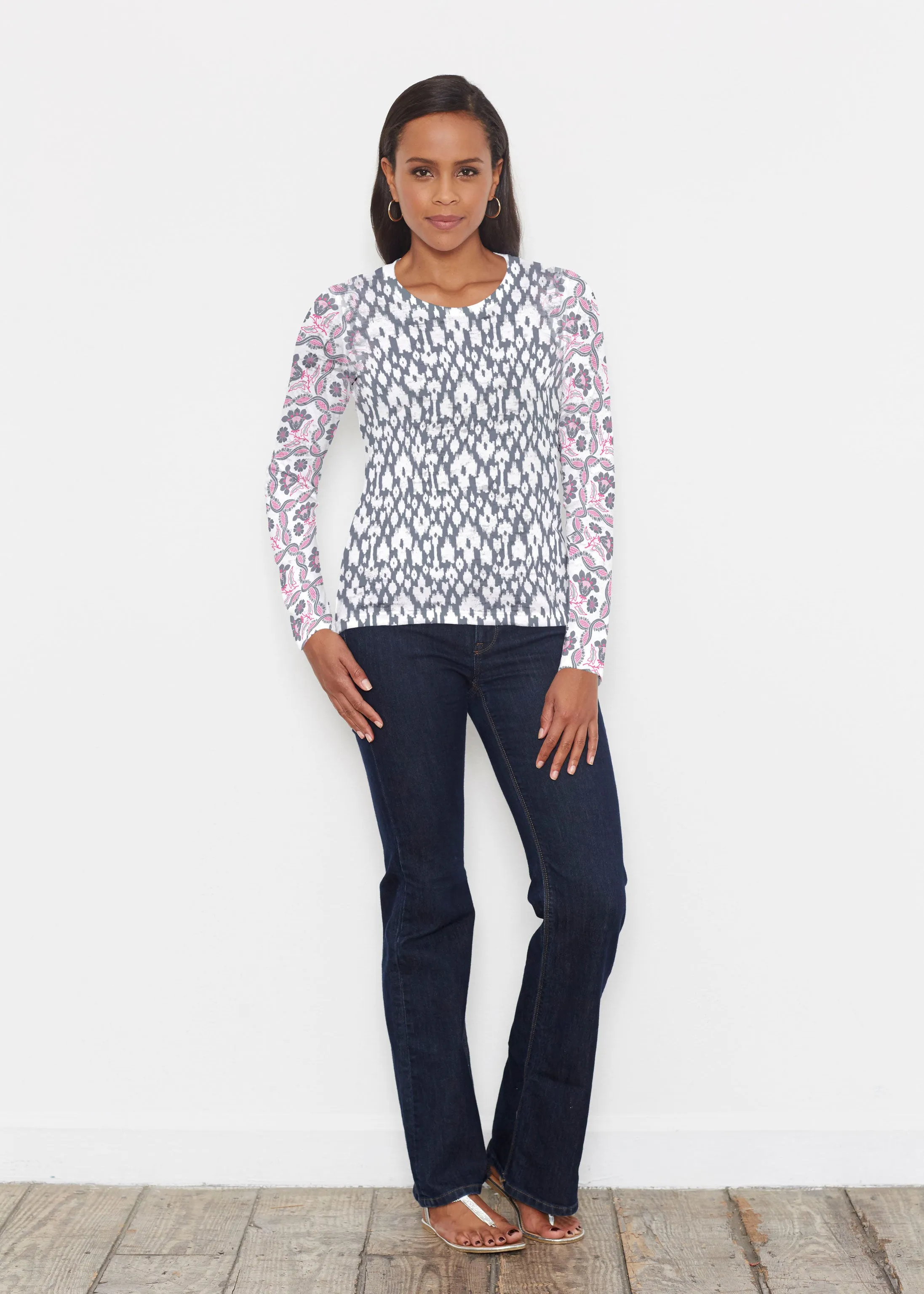 Ikat Lattice Pink (7975) ~ Signature Long Sleeve Crew Shirt