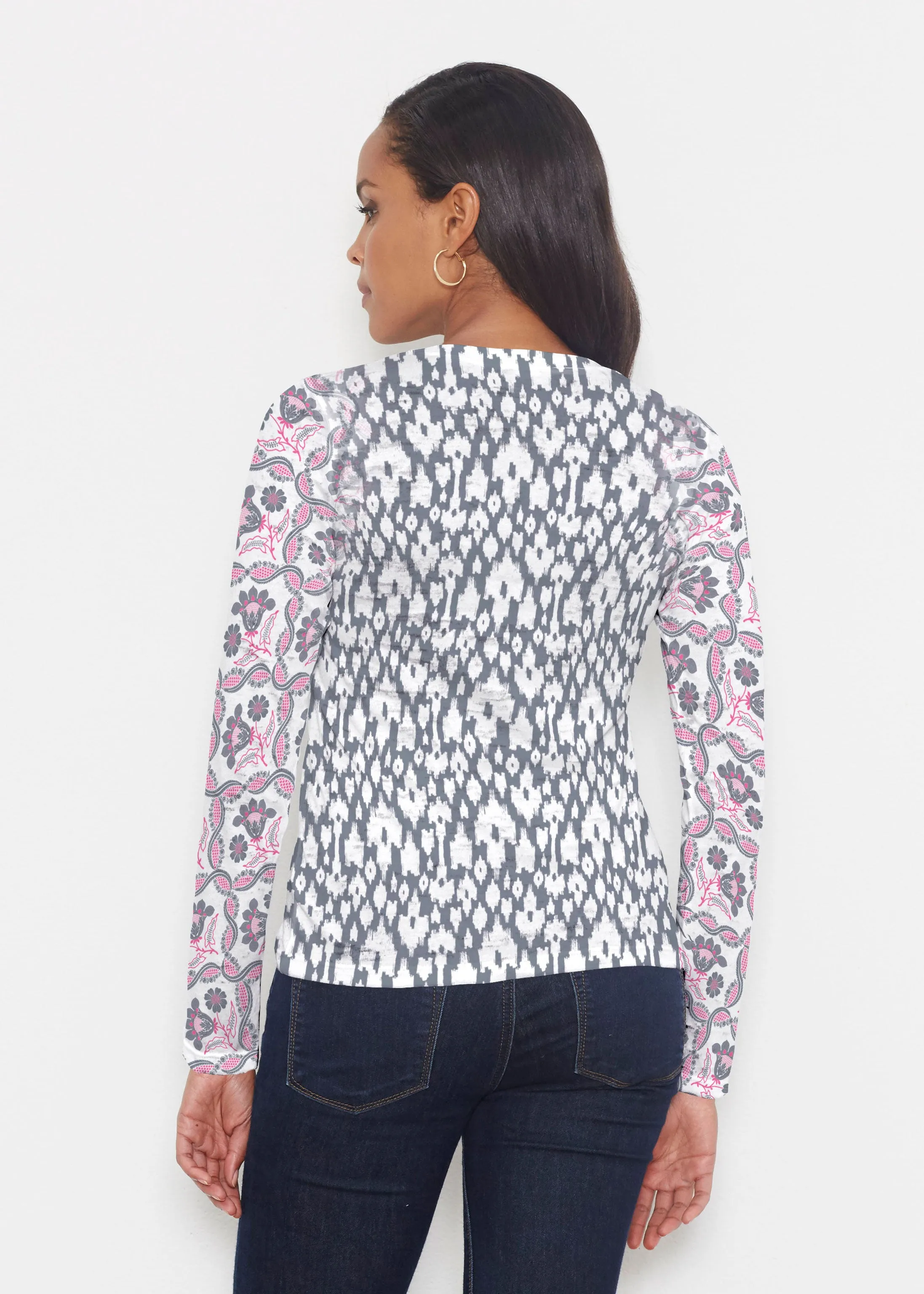 Ikat Lattice Pink (7975) ~ Signature Long Sleeve Crew Shirt