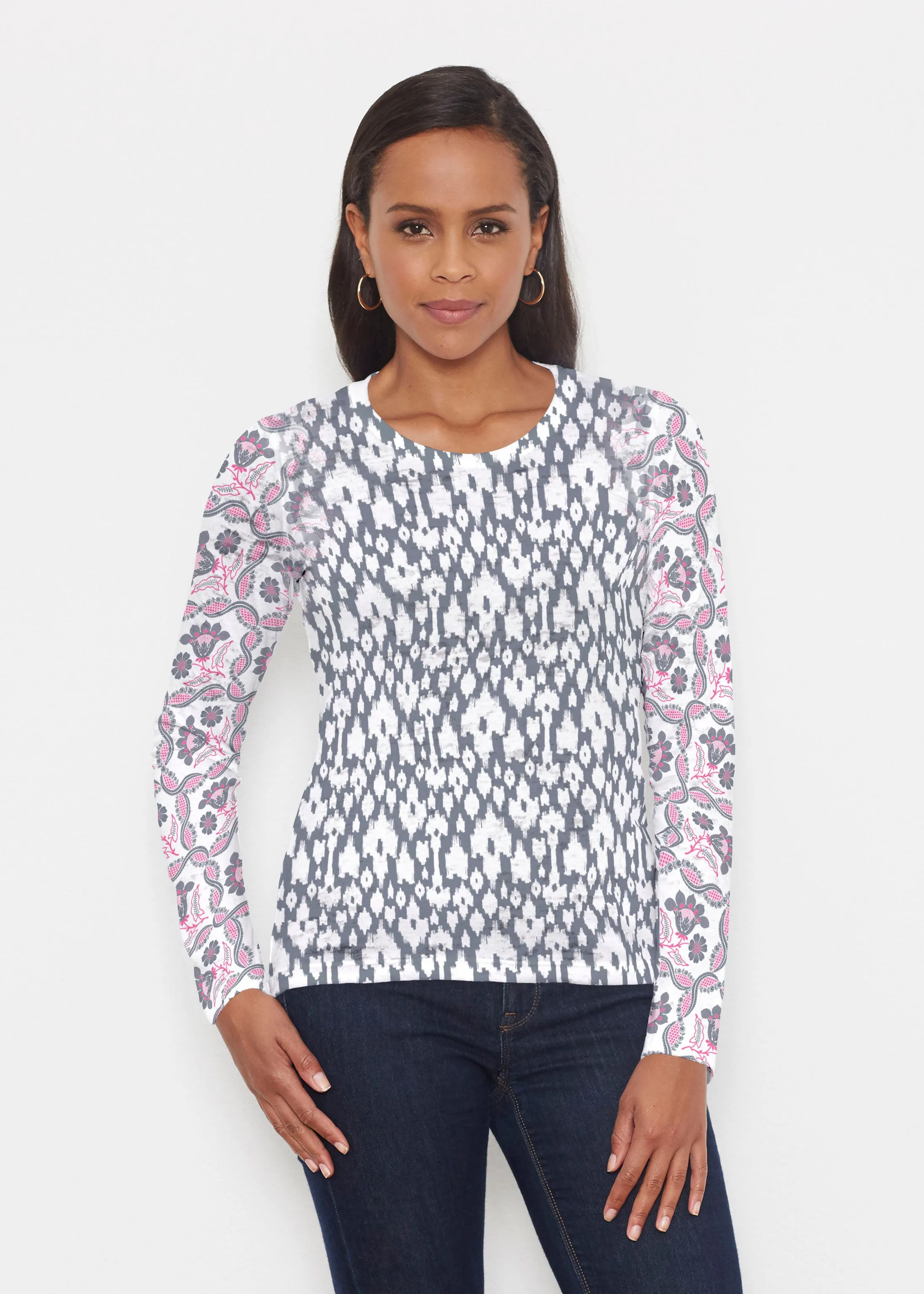 Ikat Lattice Pink (7975) ~ Signature Long Sleeve Crew Shirt