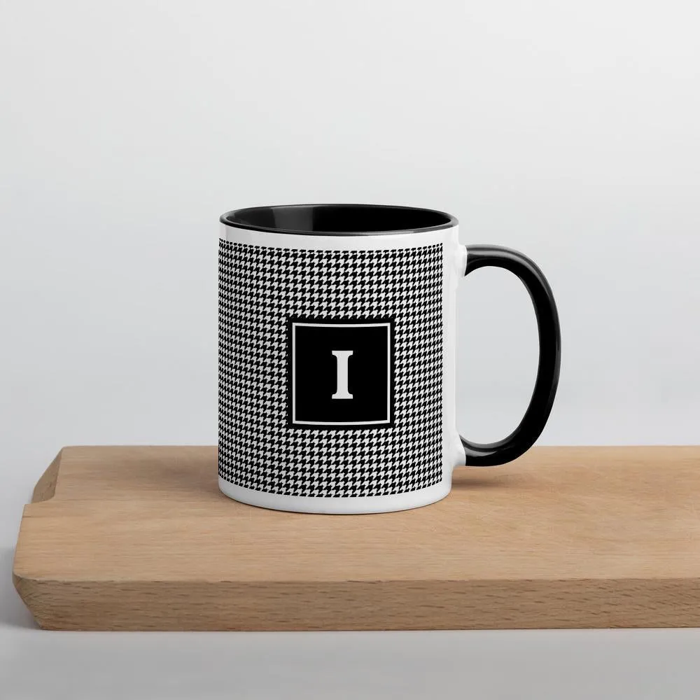 Initial Houndstooth Mug with Solid Black Inside
