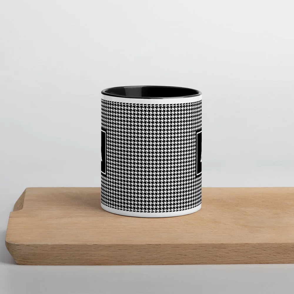 Initial Houndstooth Mug with Solid Black Inside
