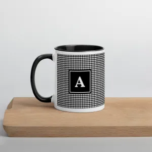 Initial Houndstooth Mug with Solid Black Inside