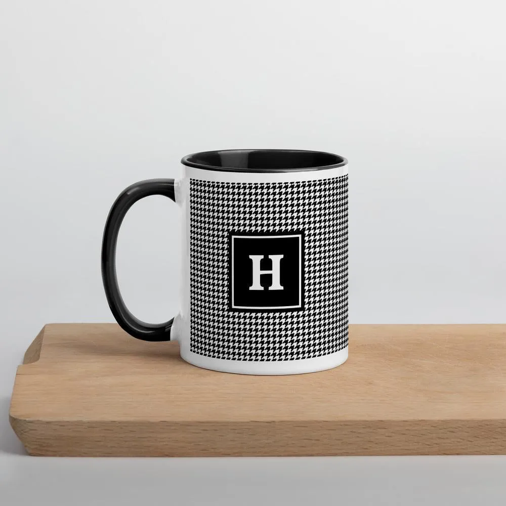 Initial Houndstooth Mug with Solid Black Inside