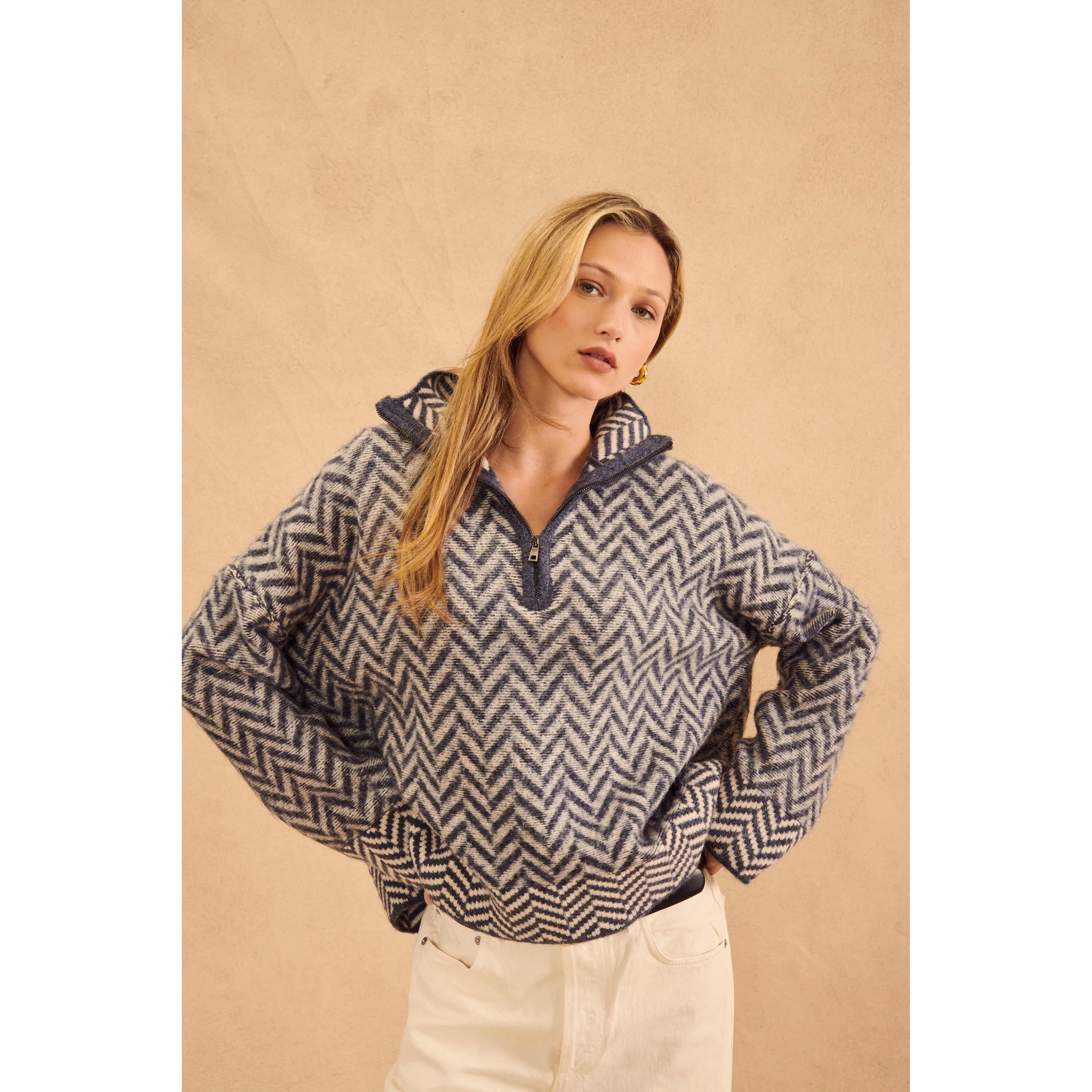 INKY HERRINGBONE 1/4 ZIP