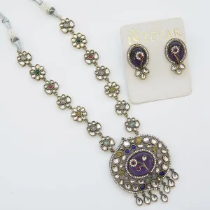 Jaipuri Kundan Oxidized Plating Pendant Set