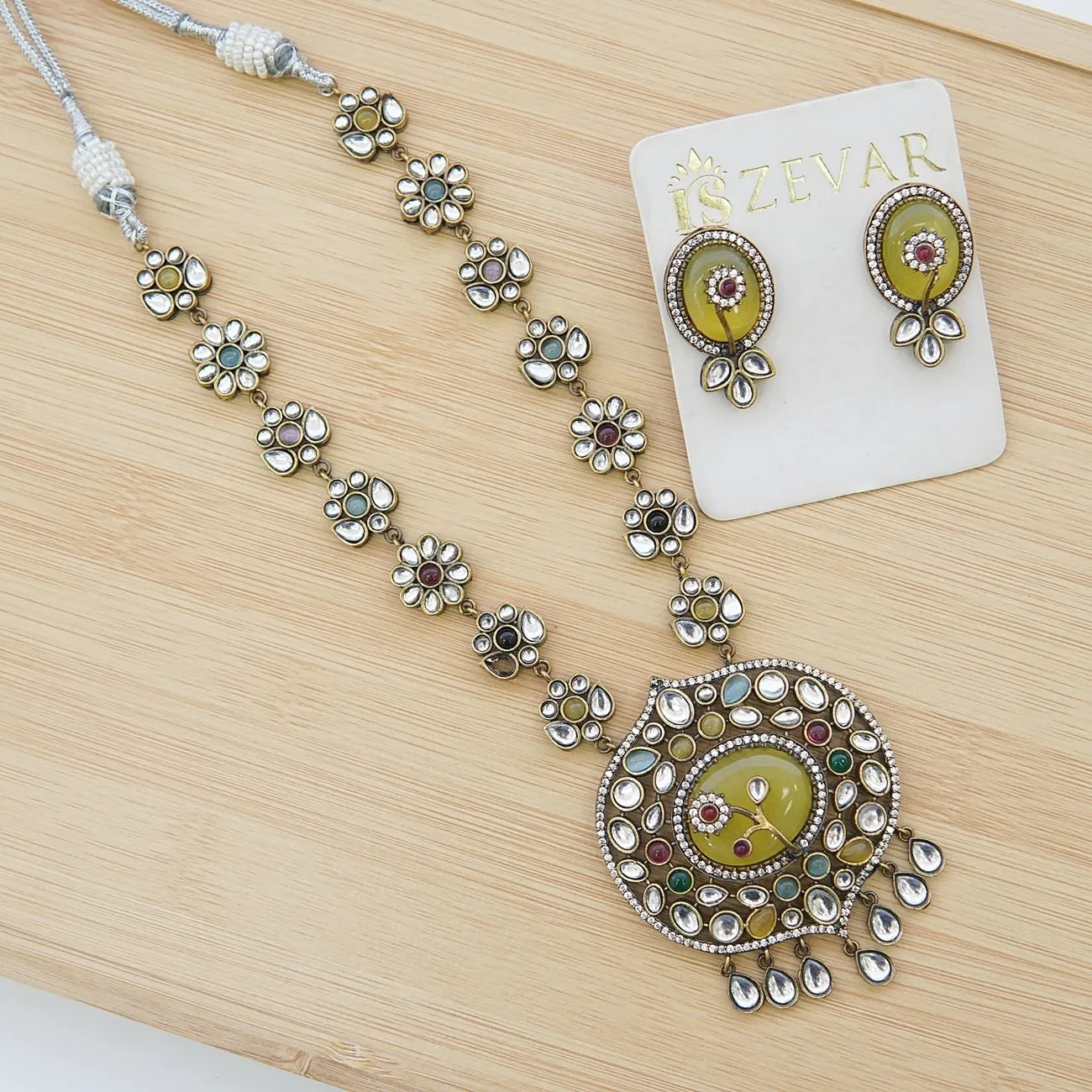 Jaipuri Kundan Oxidized Plating Pendant Set