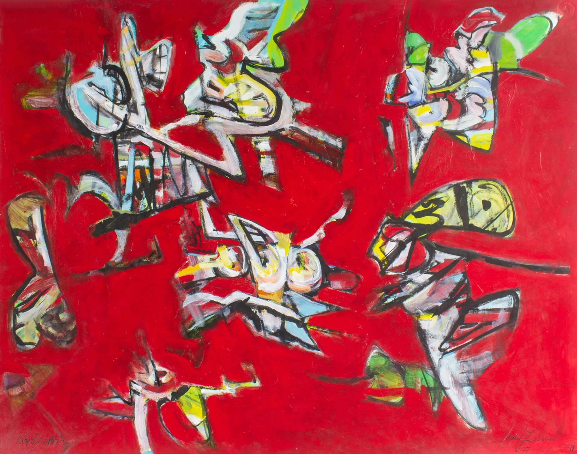 James L. Bruch Signed 2010 “Family Affair” Abstract Mixed Media Painting