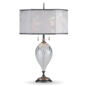 Jamie Table lamp 199 AS154 Colors Silvery White Blown Glass and Silk by Kinzig Design