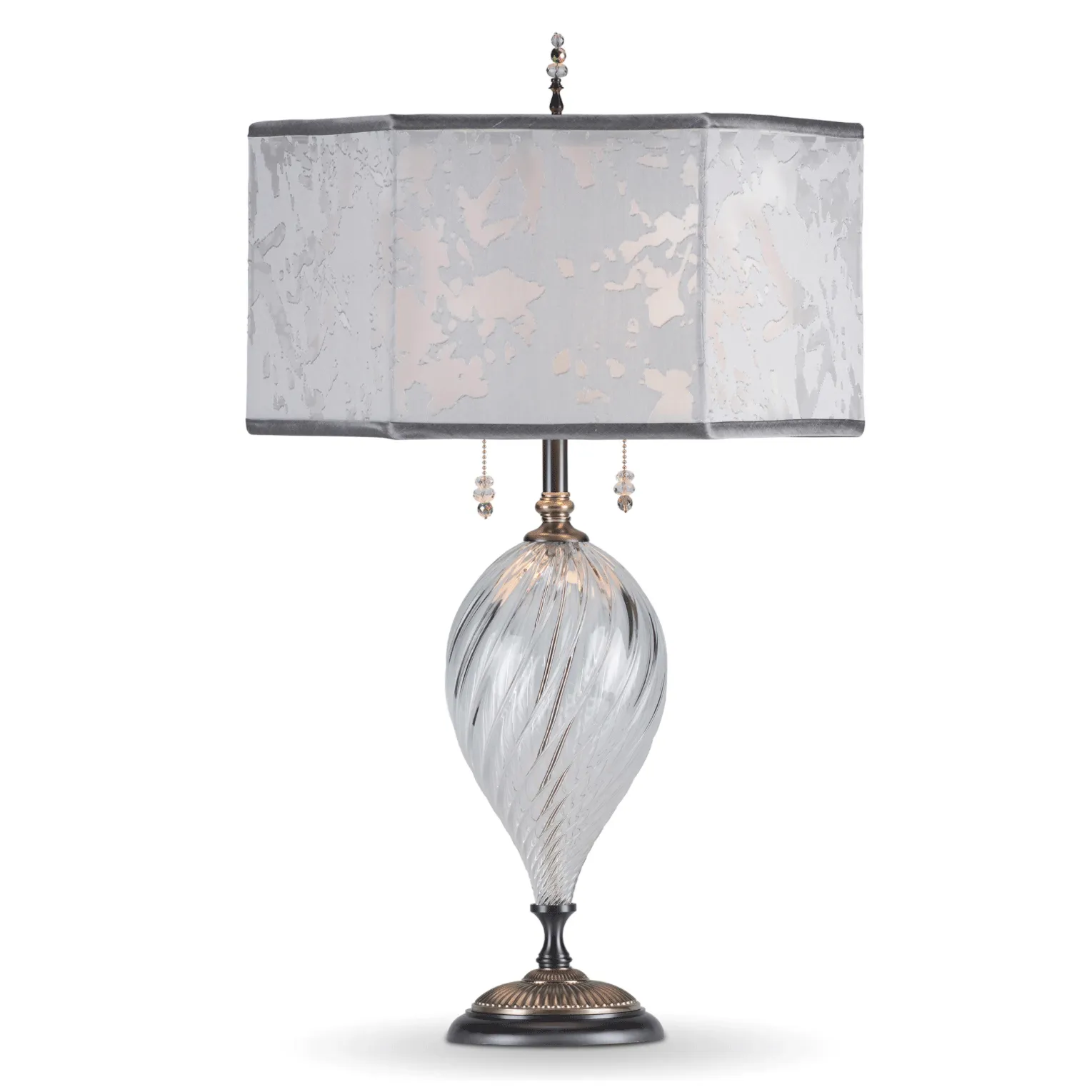 Jamie Table lamp 199 AS154 Colors Silvery White Blown Glass and Silk by Kinzig Design