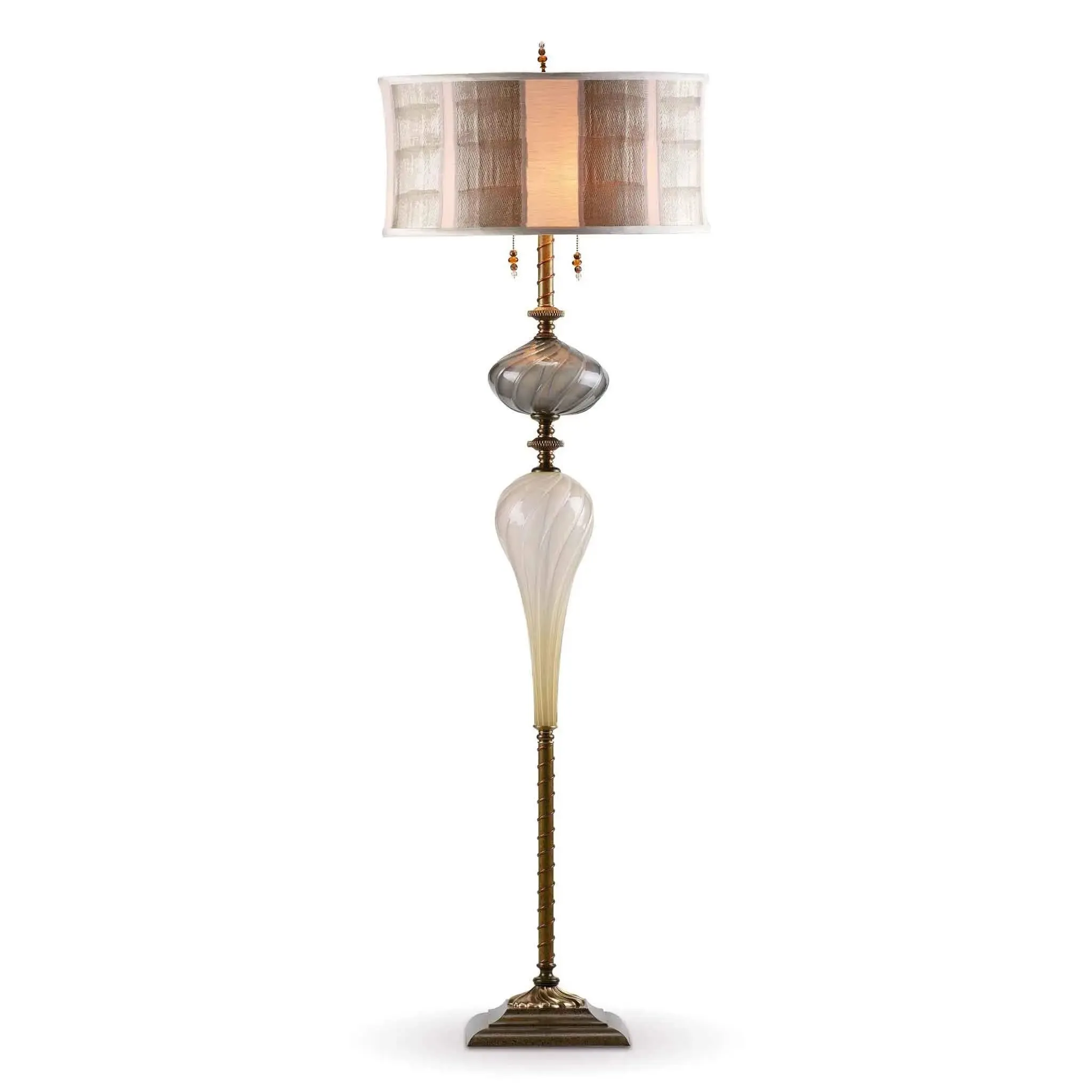 Ken Floor Lamp F 166 Ag 137 by Kinzig Design, Cream, Gray Blown Glass, Gray Beige Neutral, Cream Oval Shade