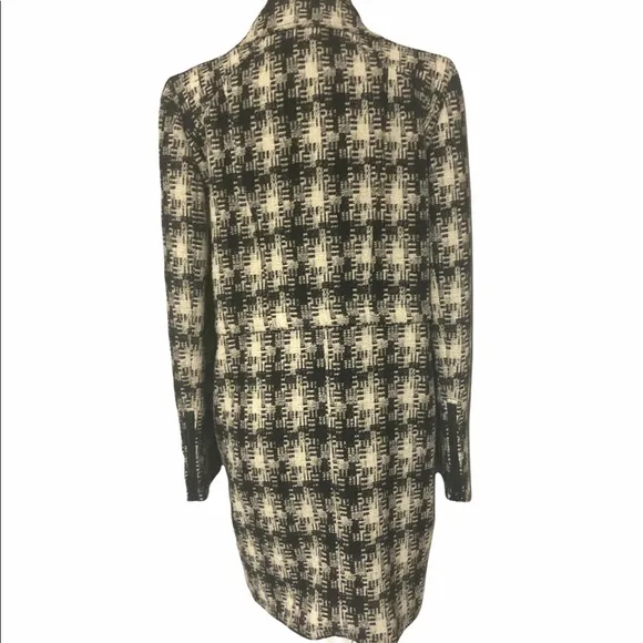 Kenneth Cole Black &amp; Cream Plaid Houndstooth Winter Coat