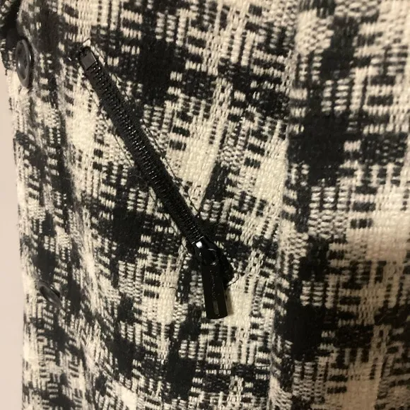 Kenneth Cole Black &amp; Cream Plaid Houndstooth Winter Coat