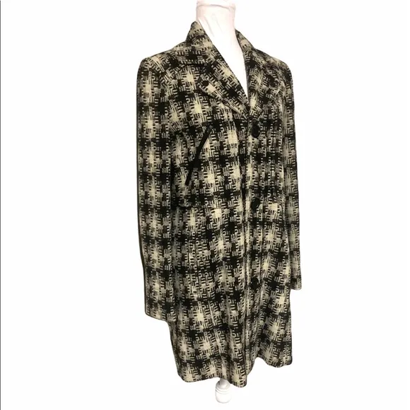 Kenneth Cole Black &amp; Cream Plaid Houndstooth Winter Coat