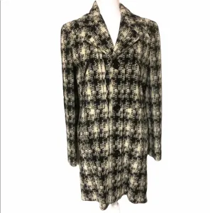 Kenneth Cole Black &amp; Cream Plaid Houndstooth Winter Coat