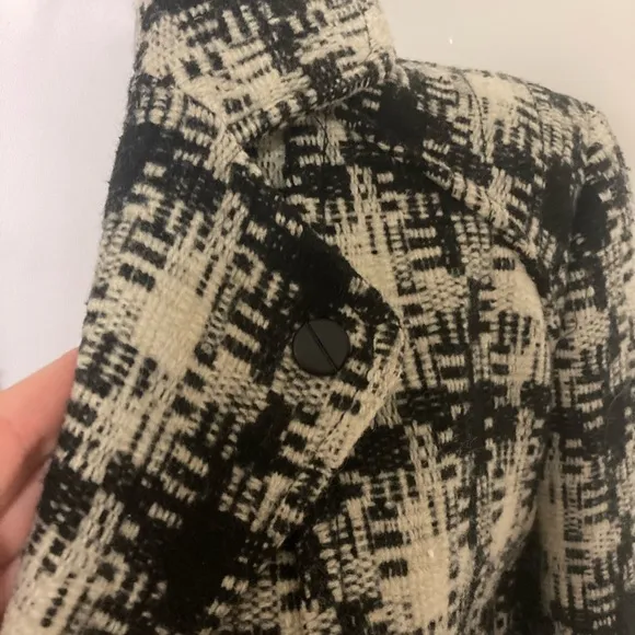 Kenneth Cole Black &amp; Cream Plaid Houndstooth Winter Coat