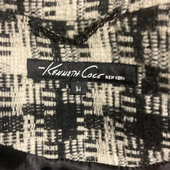 Kenneth Cole Black &amp; Cream Plaid Houndstooth Winter Coat