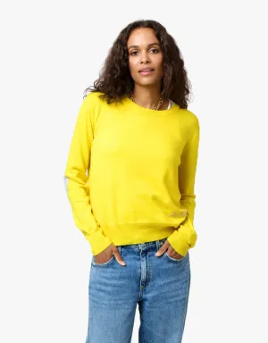 Kerri Rosenthal Patchwork Cotton Pullover Sweater in Sunshine Yellow