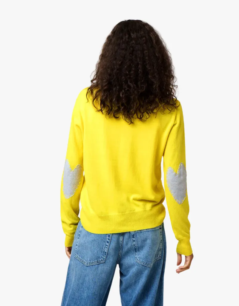 Kerri Rosenthal Patchwork Cotton Pullover Sweater in Sunshine Yellow