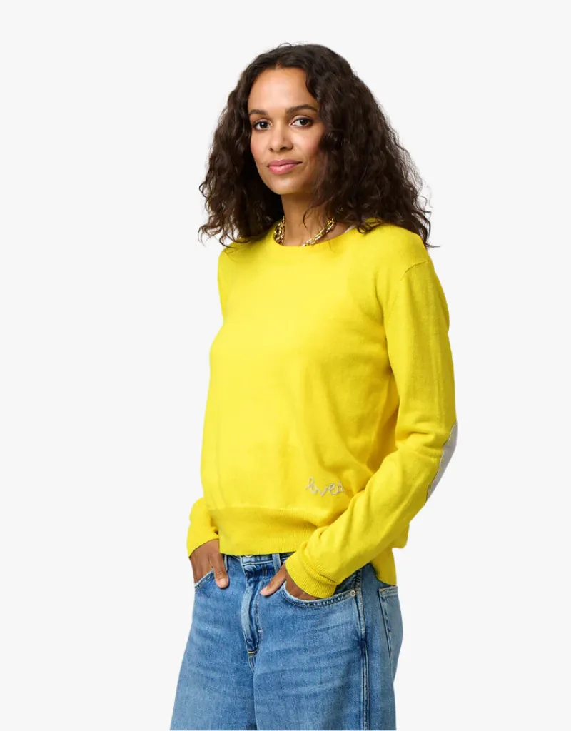 Kerri Rosenthal Patchwork Cotton Pullover Sweater in Sunshine Yellow