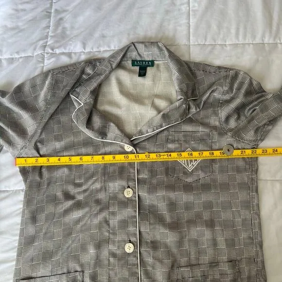 Lauren Ralph Lauren Satin Houndstooth Monogramed Pajamas Black White Large