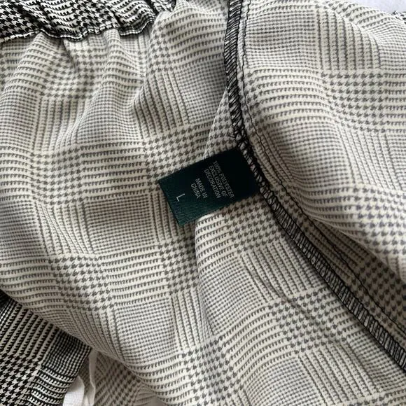 Lauren Ralph Lauren Satin Houndstooth Monogramed Pajamas Black White Large