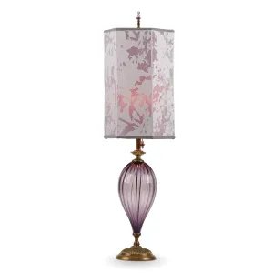 Leah Table Lamp 177 Ar 155 by Kinzig Design, Colors Purple Blown Glass, Hexagonal Lavender and Silver Gray Shade