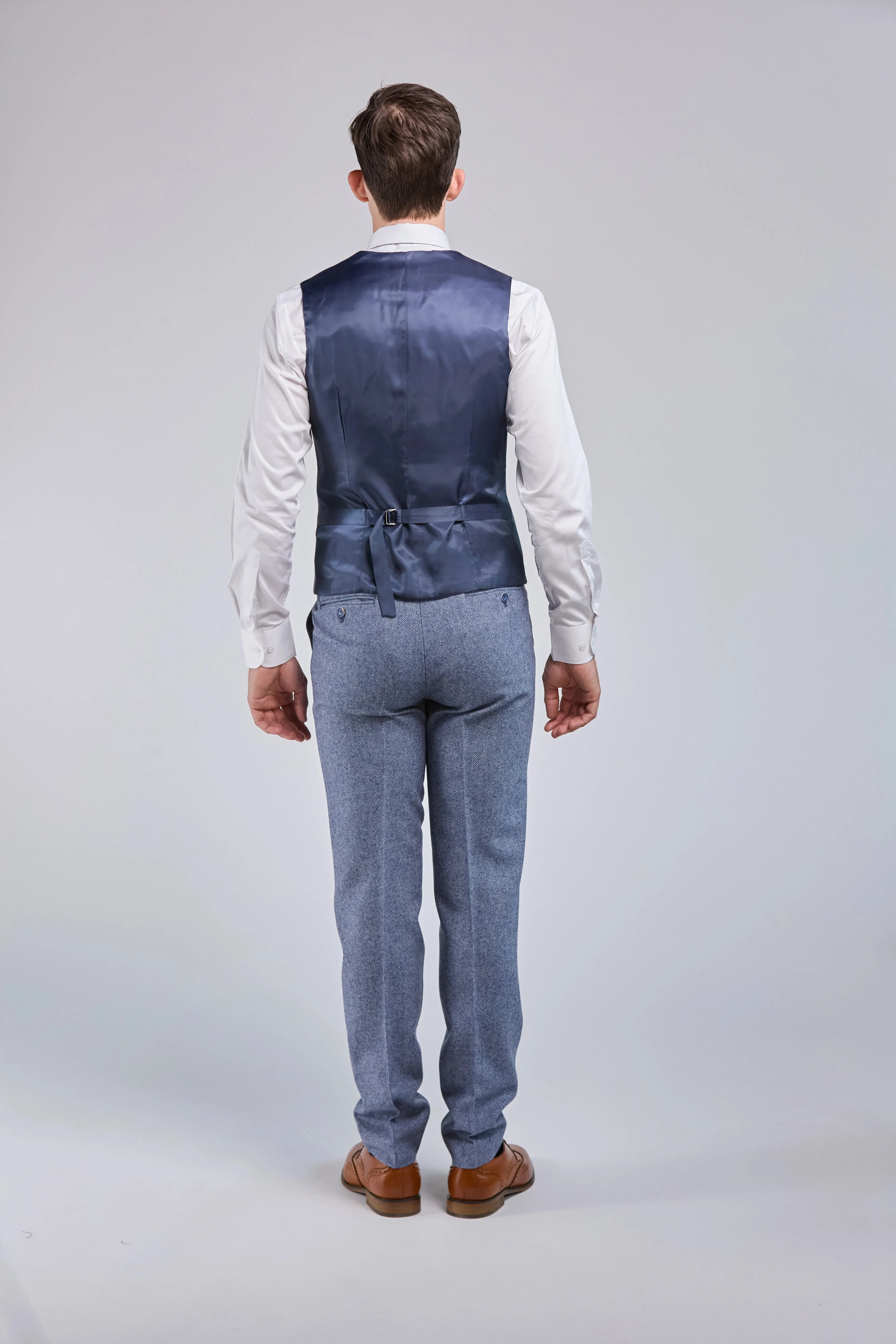Light Blue Herringbone Tweed 3 Piece Suit - Limited